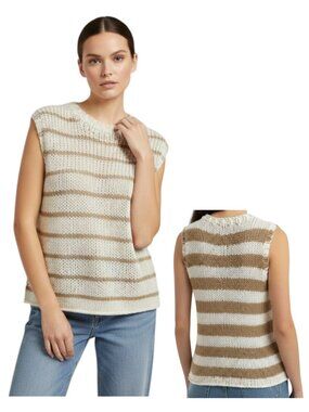 Free People Open Knit Sleeveless Sweater Ivory Tan XS